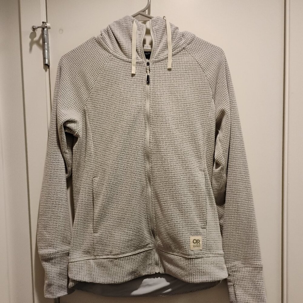 Outdoor Research Trail Mix Hoodie Zip Jacket Womens XS Grid Fleece Light Gray